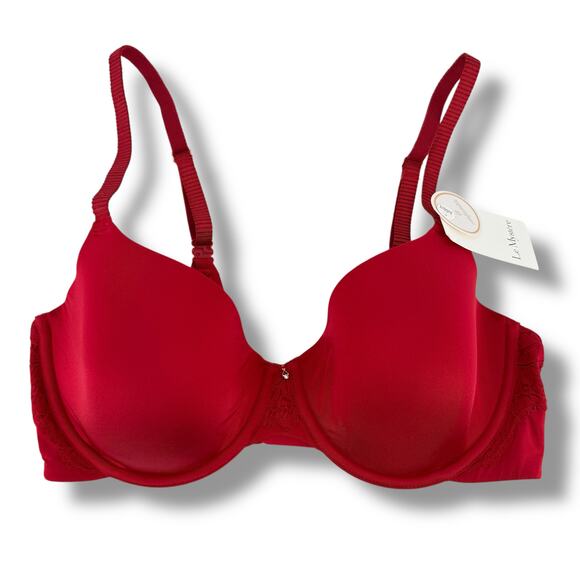 Le Mystère Lace Allure Soft Contour Bra Size 34DD Cherry Red Underwire - Picture 1 of 7